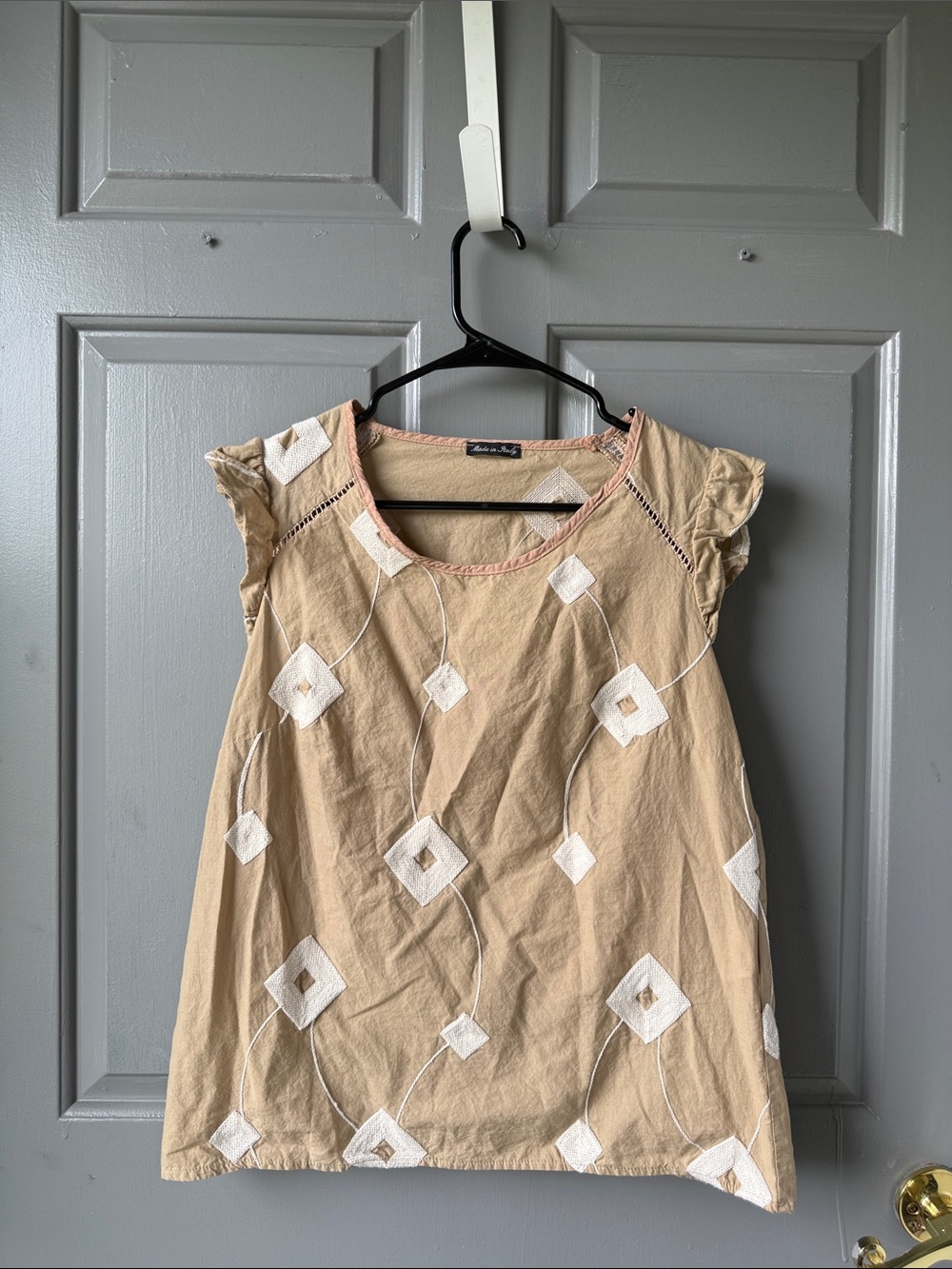 Embroidered Diamond Tunic in Tan